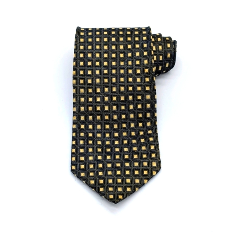 American Modern Alexander Julian Mens Tie Geometric Gold Green Blue 100% Silk